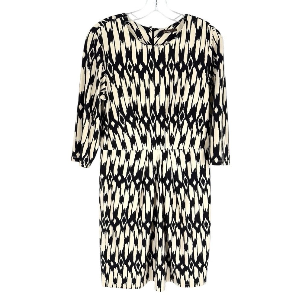 J McLaughlin Dress Womens Size Large Black Ivory Ikat Pleated Catalina Cloth